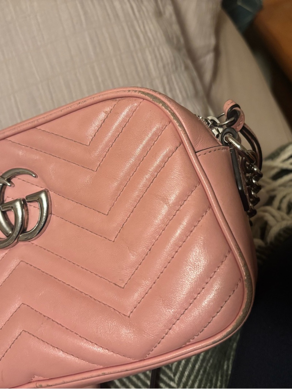 Gucci Pink Chevron Quilted Leather Crossbody with Double G - Picture 5 of 16